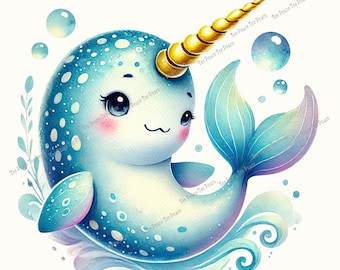 Panel de tela con diseño de narval, animal marino, cuadrado para coser colchas, varios tamaños, fc5m