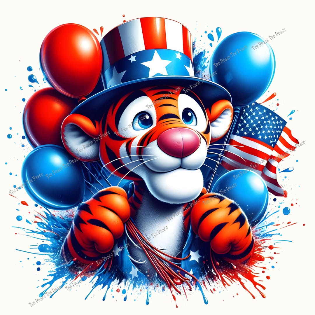 Tigger Panel Patriotic Tigger Tiger Fabric Panel, Quilt Sewing Square, Multiple ...