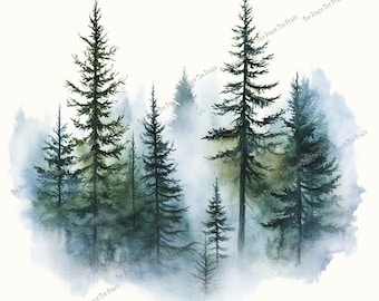 Evergreen Tree Forest Fabric Panel, Quilt Sewing Square, Multiple Sizes, fc12f