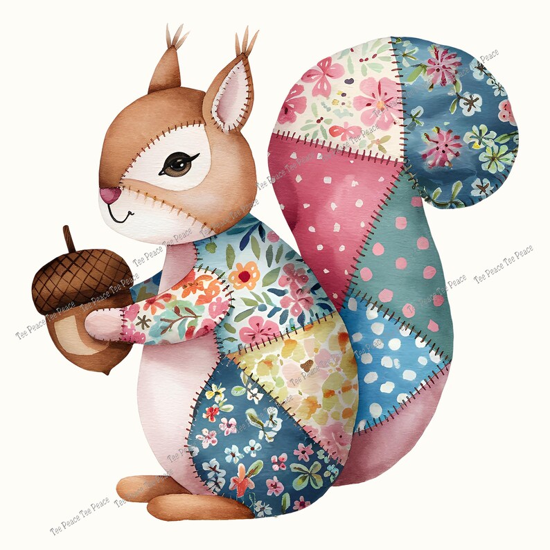Patchwork Squirrel Fabric Panel, Quilt Sewing Square, Multiple Sizes ...