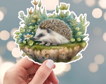Hedgehog Sticker, Wildflower Hedgehog Sticker, Watercolor Hedgehog Art Sticker, Baby Hedgehog Sticker, Water Bottle Sticker (s14k)