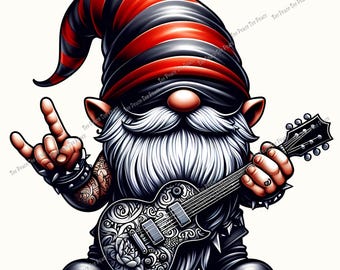 Goth Guitar Gnome Fabric Panel, Quilt Sewing Square, Multiple Sizes, fc10j