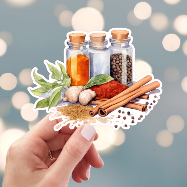 Bottled Seasonings Sticker, Garden Herbs Sticker, Spices Cinnamon Pepper Sticker, Cook Foodie Sticker, Water Bottle Sticker (s25t)