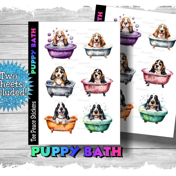 Puppy Bath Sticker Sheets, 2 Sheet Bundle, Dog Planner Stickers, Doggie Wash Sticker Pack, Puppy Planner Sticker, (a261)