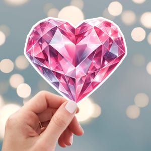 Pink Gem Sticker, Pink Jewel Sticker, Pink Heart Diamond Sticker, Valentines Day Heart Sticker, Water Bottle Sticker, (67n)