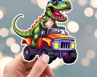 Monster Truck Sticker, Dinosaur Truck Large Sticker, Truck Race Sticker, Dino Truck Sticker, Water Bottle Sticker (s8m)