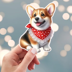 Corgi Sticker, Doggie Scarf Sticker, Corgi Puppy Sticker, Corgi Red Scarf Sticker, Water Bottle Sticker (s29u)
