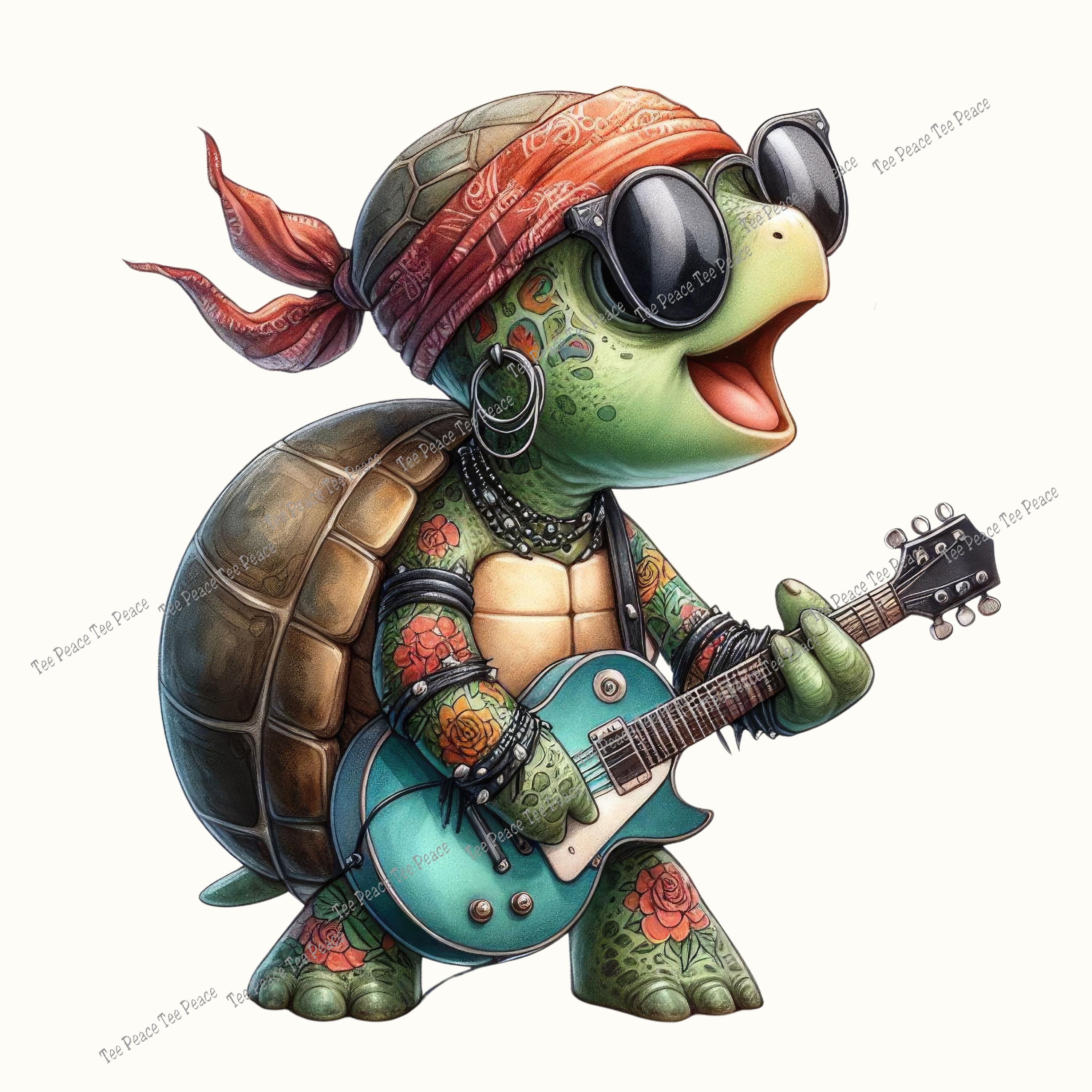 Turtle Shell For Music Rock N Roll Music Turtle Fabric Panel, Quilt Sewing Square, Multiple ...