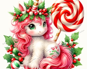 Festive Unicorn Fabric Panel, Quilt Sewing Square, Multiple Sizes, fc10L