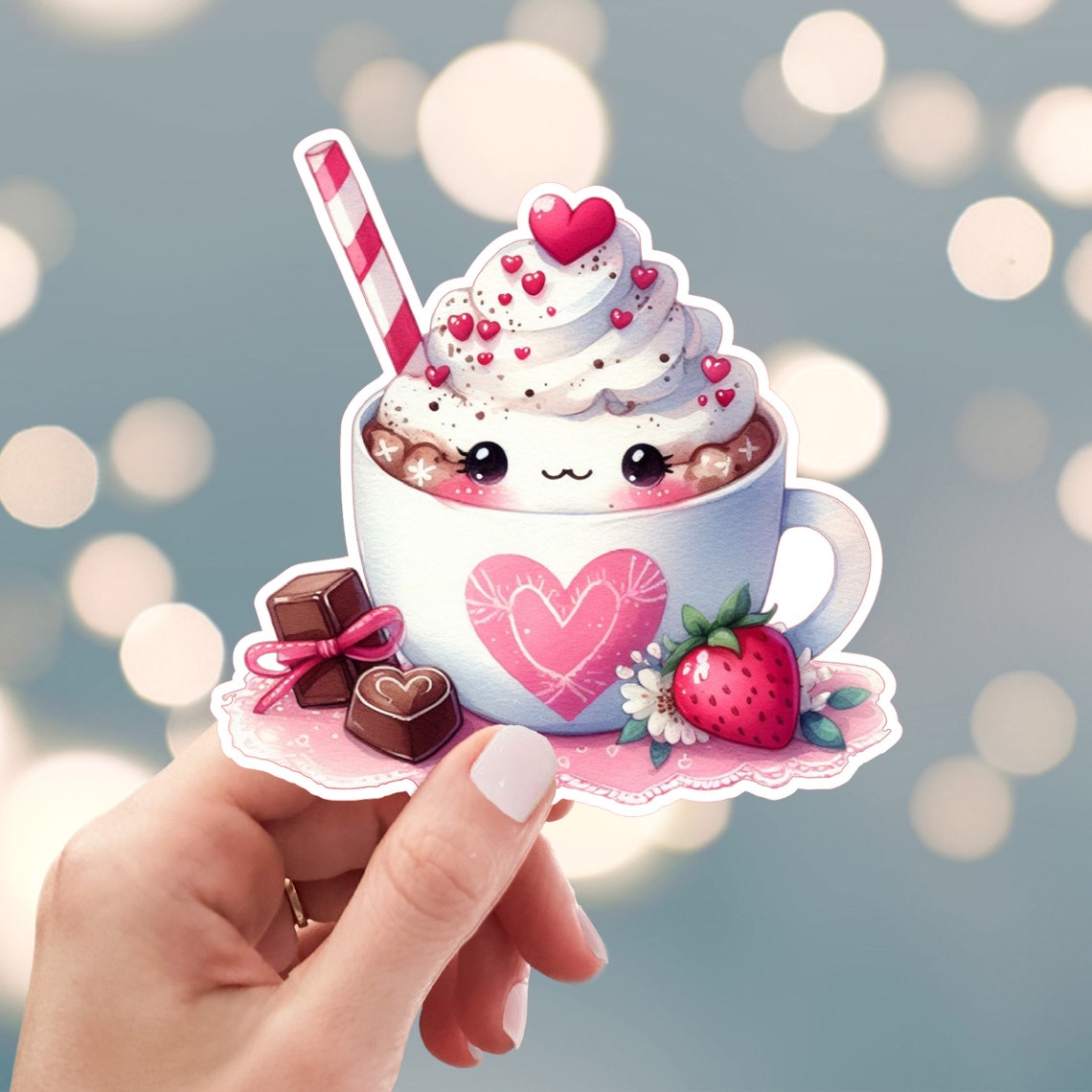 Cocoa Sticker, Chocolate Coffee Cup Sticker, Strawberry Whip Cream ...