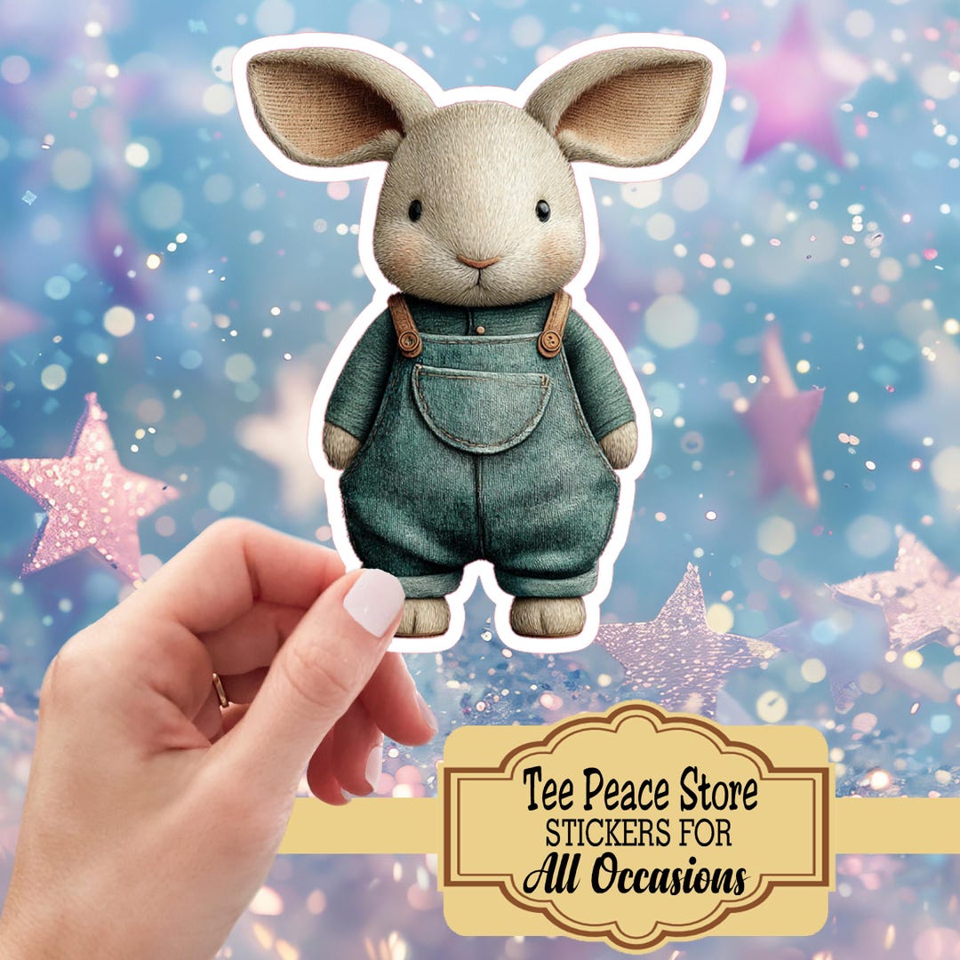 Overalls Sticker Bunny Rabbit in Overalls Sticker, Stuffed Animal, Baby Nursery Animal ...