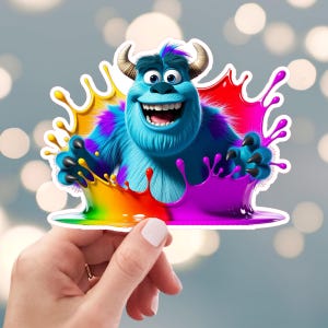 Monsters Ink Sticker, Sulley Sullivan Sticker, Blue Monster Sticker, Rainbow Monster Character Sticker, Water Bottle Sticker, 73x