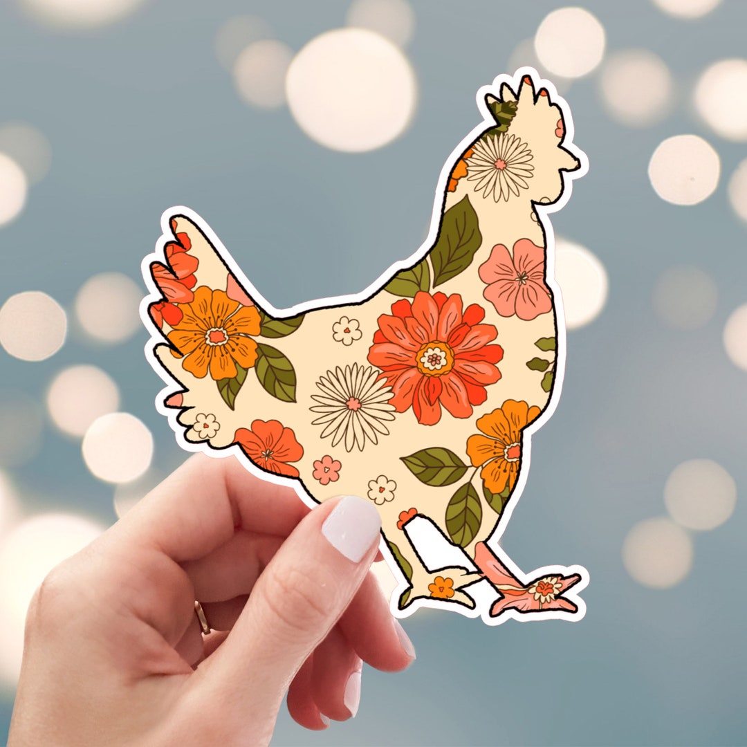 Spring Chicken Sticker Chicken Sticker, Floral Print Chicken Sticker, Farm Chicken Sticker ...