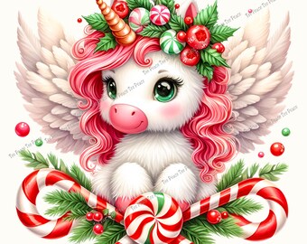 Festive Unicorn  Fabric Panel, Quilt Sewing Square, Multiple Sizes, fc10L