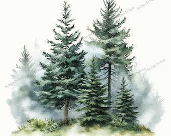 Evergreen Tree Forest Fabric Panel, Quilt Sewing Square, Multiple Sizes, fc12f