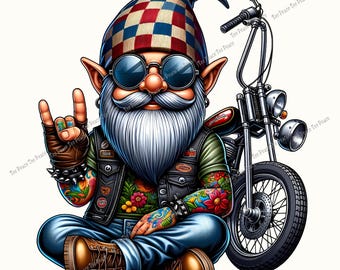 Biker Gnome Fabric Panel, Quilt Sewing Square, Multiple Sizes, fc10j