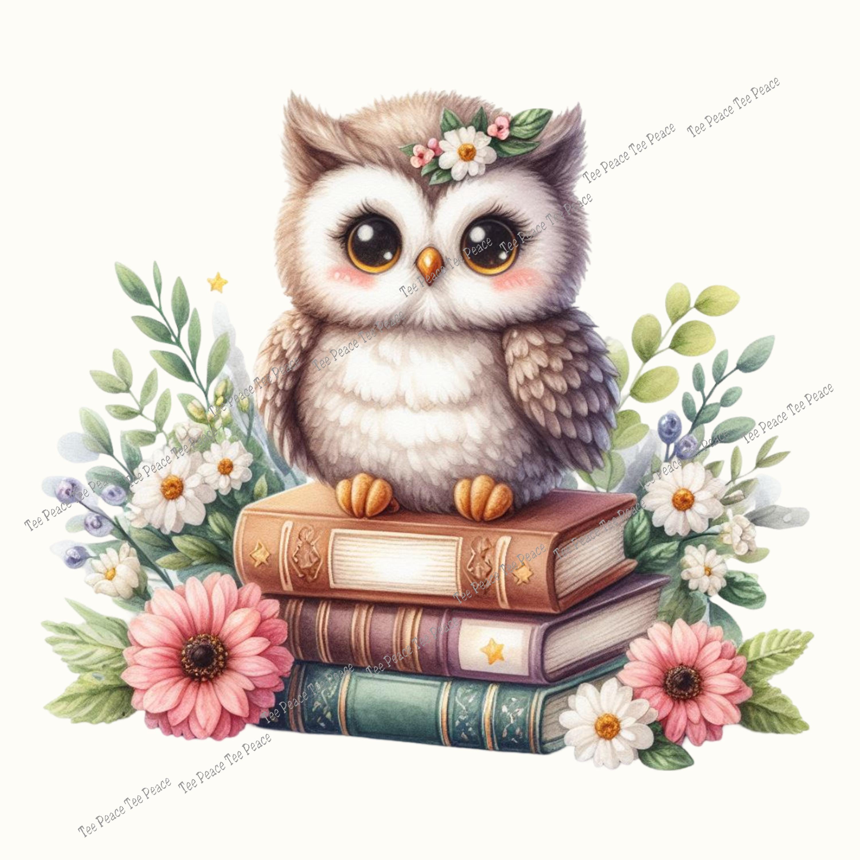 Book Owl Fabric Panel, Quilt Sewing Square, Multiple Sizes, fc6d