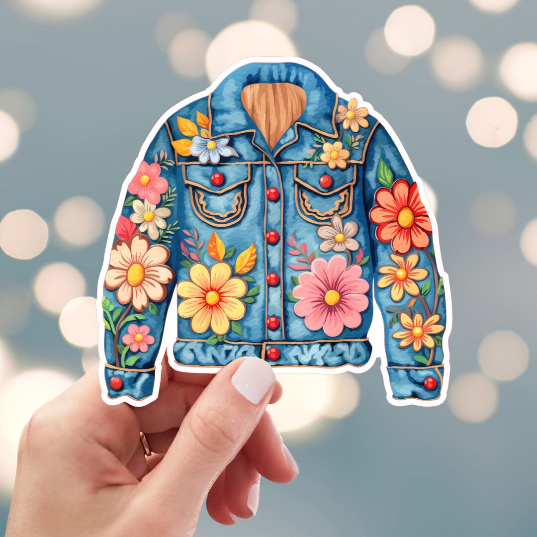 Blue Jean Jacket Sticker, Floral Patch Jacket Sticker, Vintage Jacket ...