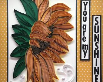 Caja decorativa con diseño de girasol en filigrana de papel / Arte mural de filigrana