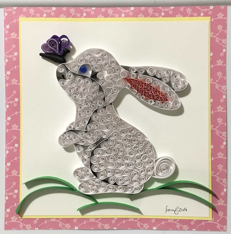 Quilled Easter Bunny art Framed Seasonal Spring decor Home Etsy