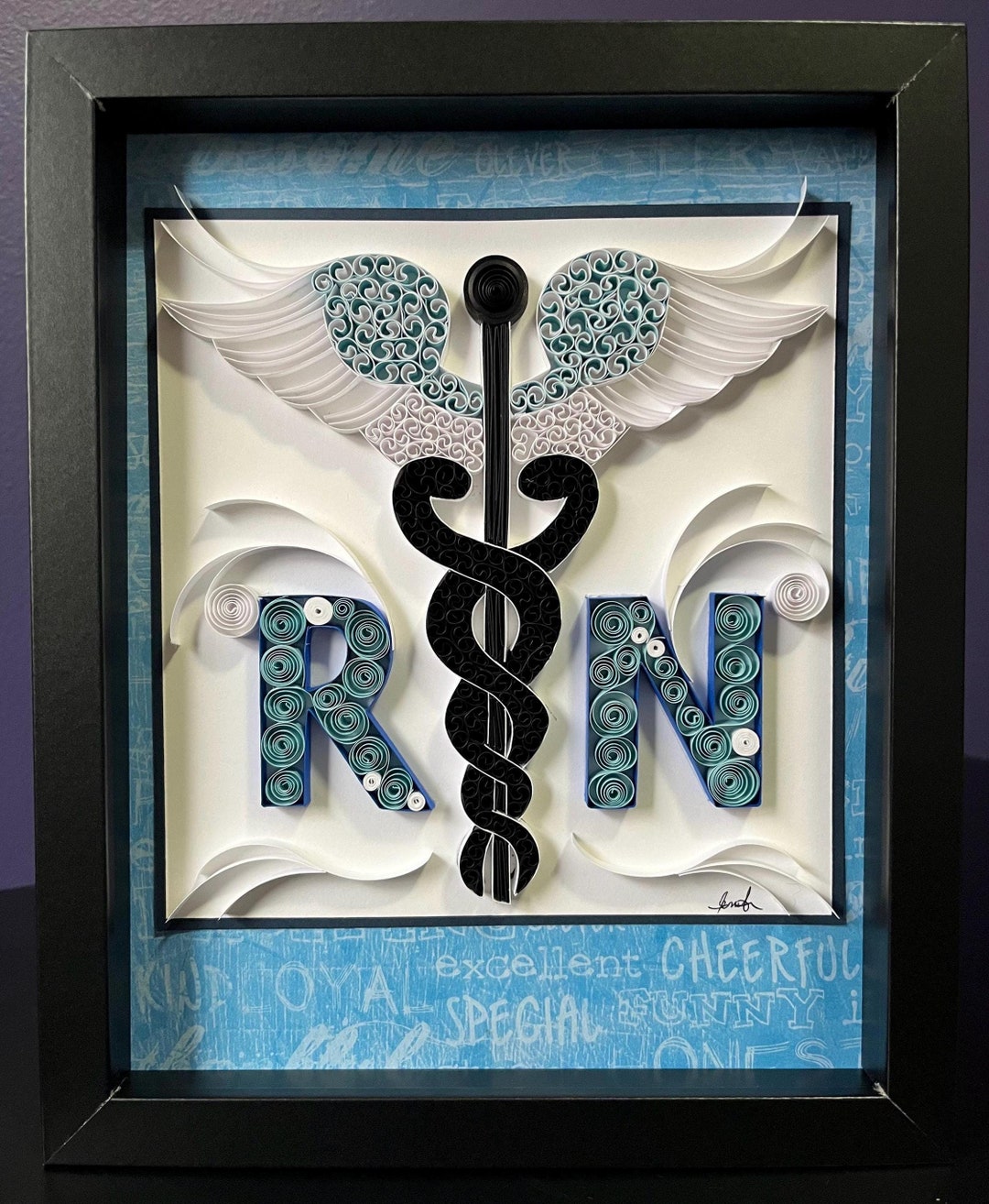 Quilled Nurse Caduceus Framed Wall Art Medical Field Gift Home Decor ...