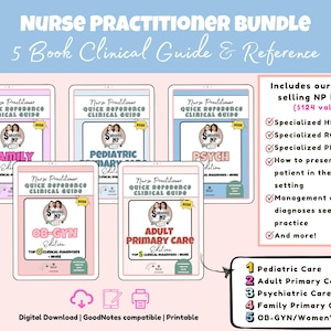 5 Nurse Practitioner Clinical Guides Bundle | FNP Study References for Family Care, Pediatrics, OB/GYN, Psych, Adult Health