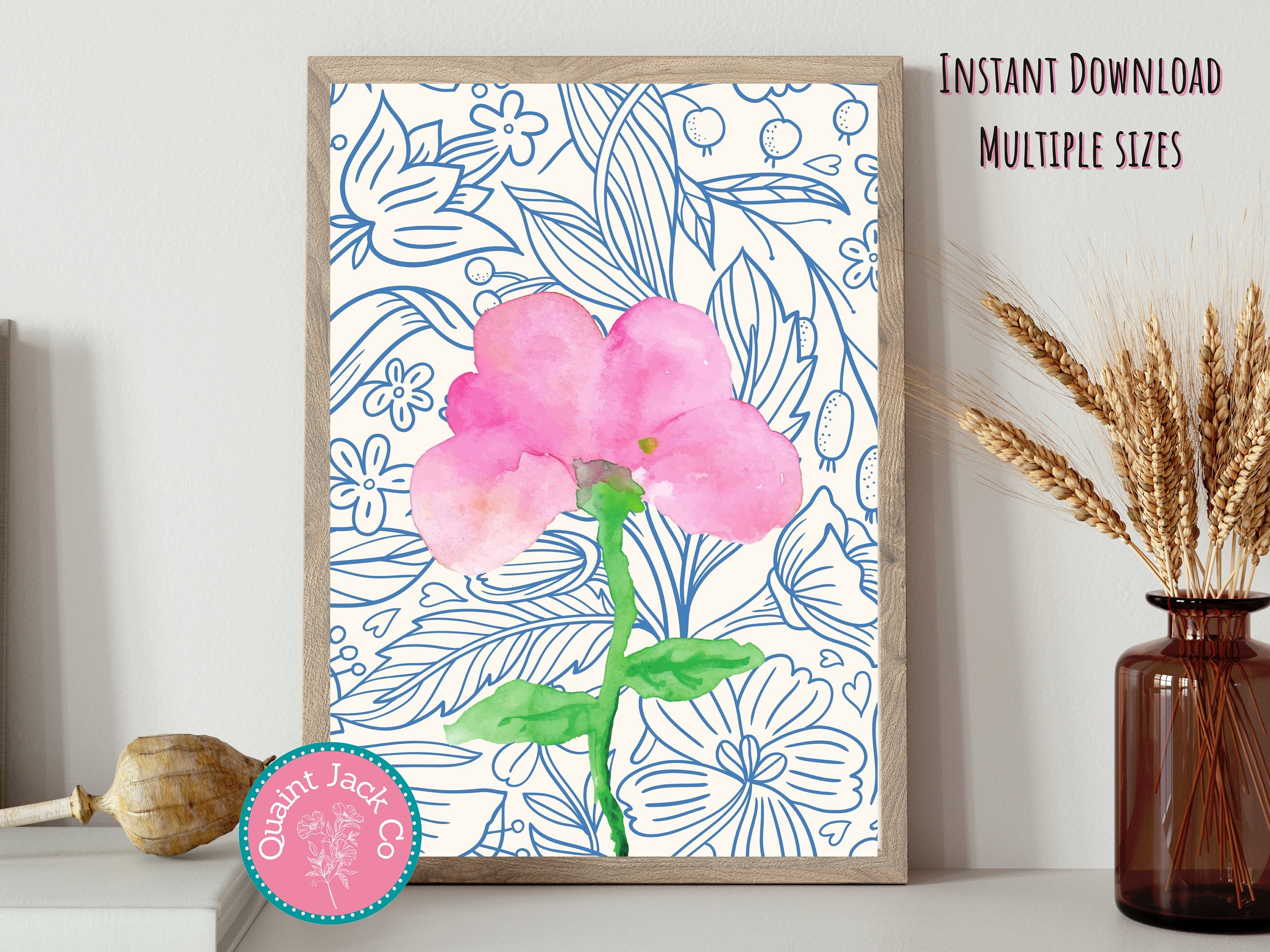 Bonito en rosa Rosa sobre diseño de flores azules Decoración | Etsy