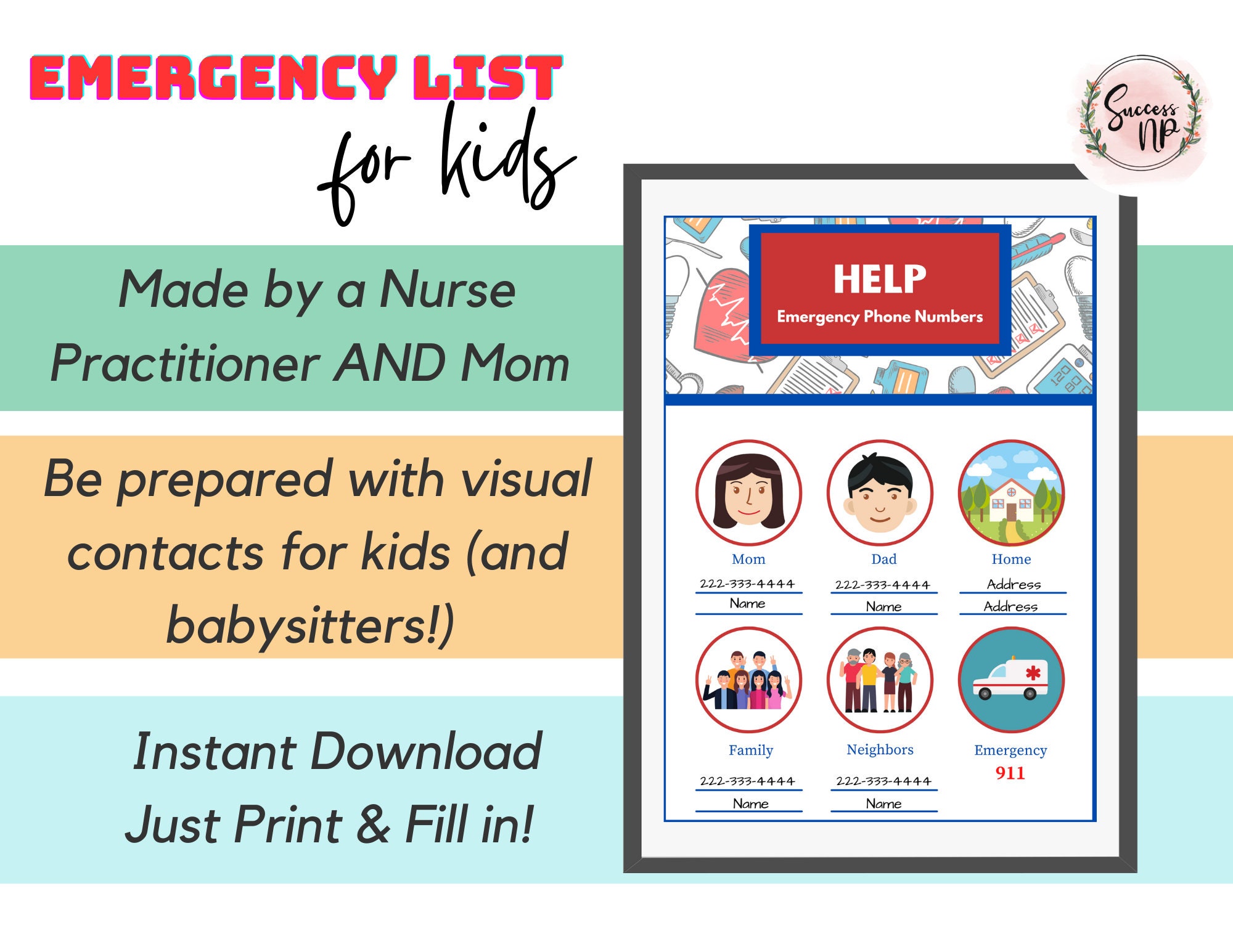 Children's Emergency Contact List, Must Have for Baby-sitter, Kid