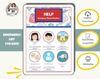 Children's Emergency Contact List: Babysitter Phone Numbers (Digital Download)