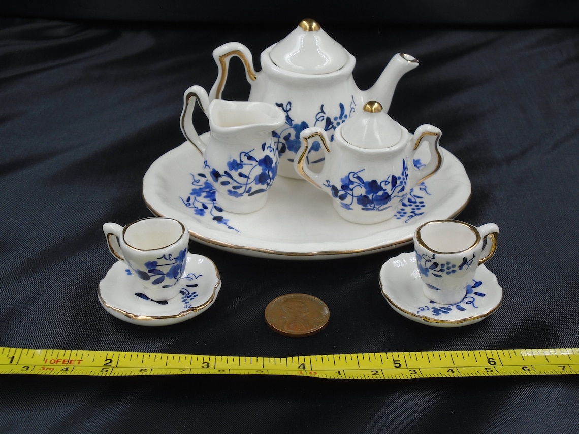 Miniature Tea Set Handpainted Blue Delft Porcelain Etsy