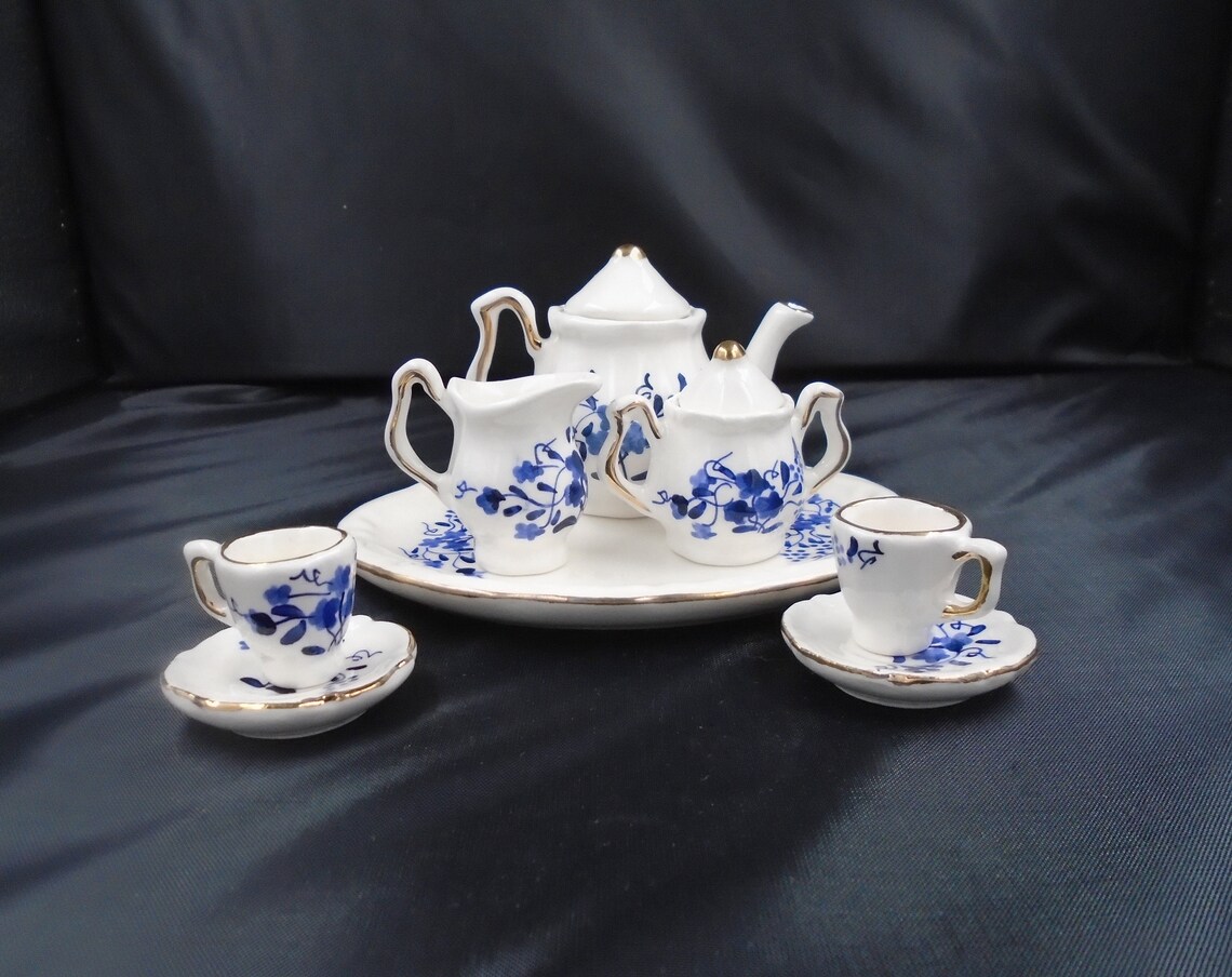 Miniature Tea Set Handpainted Blue Delft Porcelain Etsy