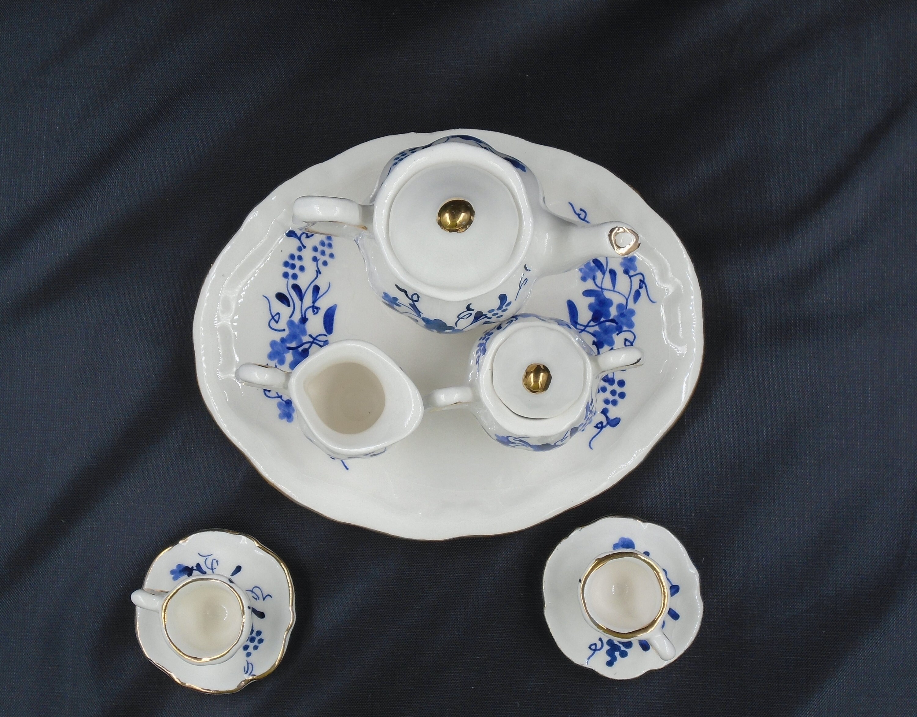 Miniature Tea Set Handpainted Blue Delft Porcelain Etsy