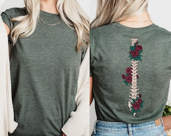 Wirbelsäule T-Shirt, Blume und Wirbelsäule, Blume und Knochen, Gothic Tshirt