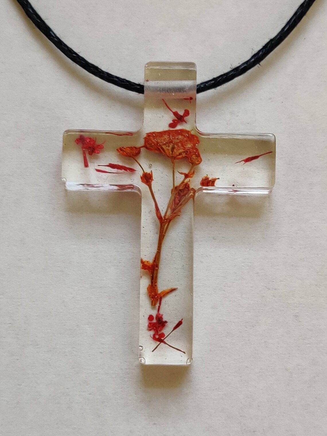 Resin and Flowers Cross Necklace Etsy