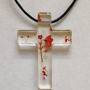 Resin and Flowers Cross Necklace