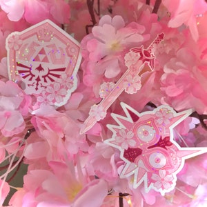 Paquete de pegatinas holográficas Sakura Legend of Zelda Pink Rose Gold
