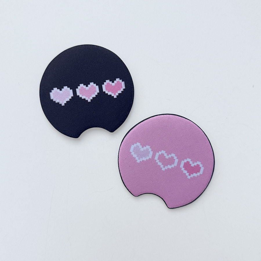 Pixel Hearts Car Coasters 2.75in