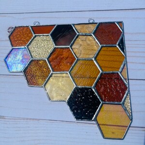 Honeycomb Stained Glass Corner Piece Amber/Yellow image 9