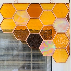 Honeycomb Stained Glass Corner Piece Amber/Yellow image 8