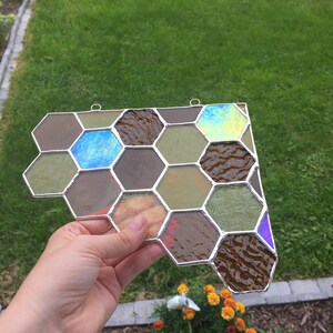 Honeycomb Stained Glass Corner Piece Amber/Yellow image 4