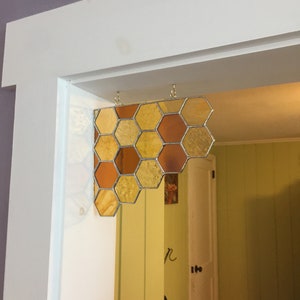 Honeycomb Stained Glass Corner Piece Amber/Yellow image 3