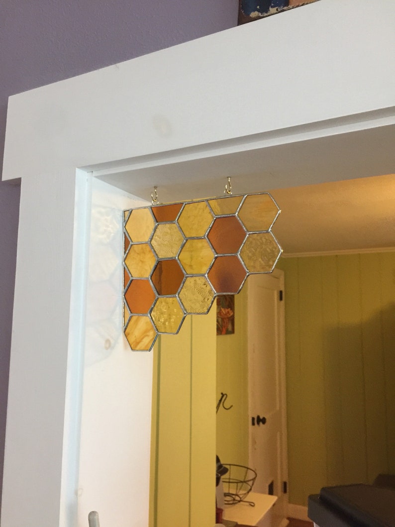 Honeycomb Stained Glass Corner Piece Amber/Yellow image 3