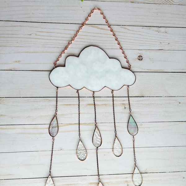 White Stained Glass Cloud and Rain Suncatcher