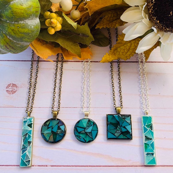 Aqua Stained Glass Mosaic Necklace