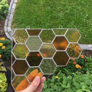 Honeycomb Stained Glass Corner Piece Amber/Yellow image 5