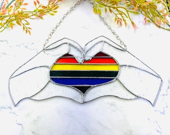 Stained Glass Pride Love Hands Sun Catcher