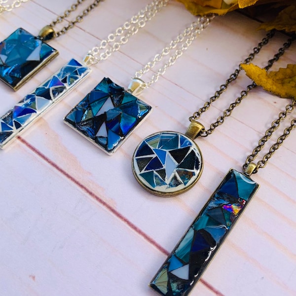 Blue Stained Glass Mosaic Necklace