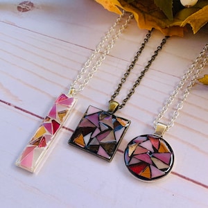 Pink Stained Glass Mosaic Necklace