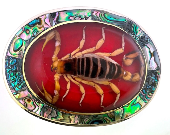 Vintage Men Red Real Scorpion Western Cowboy Rodeo Belt Buckle Hecho en Mexico