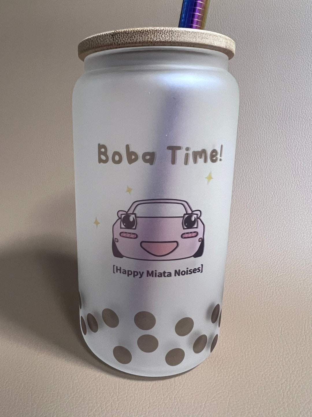 Kawaii Miata Boba Tea Tumbler Cute Bubble 16oz. Frosted Glass Etsy